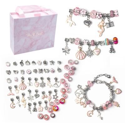 China Wholesale Stock DIY Pink Bracelet Girl Beaded Charm Bracelet DIY Set For Women for sale