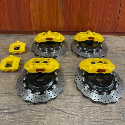 China 6 Piston & 4 Caliber Big Brake Kit Style Hot Pot Brakes With Drilled Floating Rotor Waved Gold Discs for sale