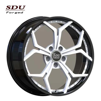 China Custom Combo T6061 Aluminum 2 Pcs 5x120 Glossy Black And White 2 Piece Forged Wheels With Deep Concave for sale