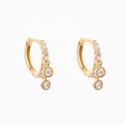 China CLASSIC Women Fashion Jewelry 925 Sterling Silver Gold Plated Paved Huggie Hoop Earrings for sale