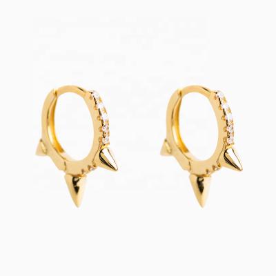 China CLASSIC 925 Sterling Silver Gold Plated Zirconia Paved Spike Huggie Hoop Earrings for sale