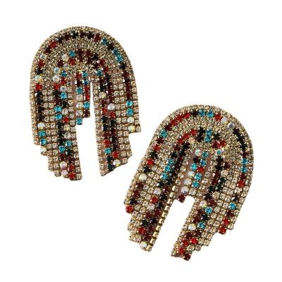 China Fashion Party Exaggerate Colorful Crystal Rhinestone Pendant Dropped Earrings Luxury Tassel Earrings for sale