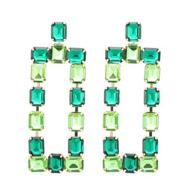 China TRENDY Glass Brincos Party Jewelry Rectangular Drop Earrings Rhinestones Earrings CARTER LISA Vintage Style Versatile Multicolor for sale