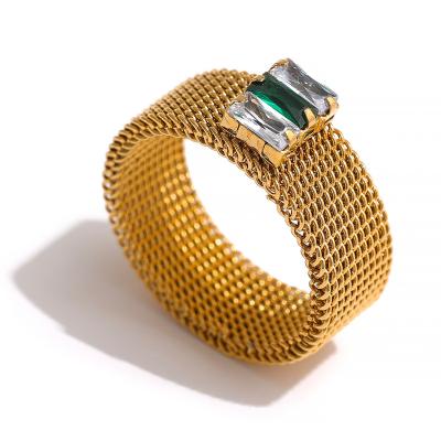 China FASHIONABLE Zircon Mesh Gold Plated Fashion Women's Stainless Steel Ring for sale