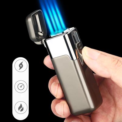 China 4 Flame Butane Torch Gas Torch Refillable Jet Flame Lighter with Lock and 4 Adjustable Flame for BBQ Stove Camping for sale