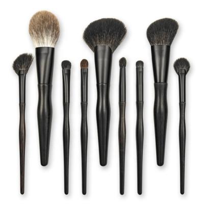 China Angular Blush OCM Logo Black Sandalwood Handle Wool Goat Hair Professional Custom Makeup Brush Set for sale