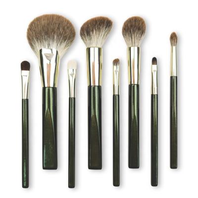 China Angular Blush High Quality and Premium OCM Custom Made Green Soft Hair Real Fox Logo Cosmetic Makeup Brush Set for sale