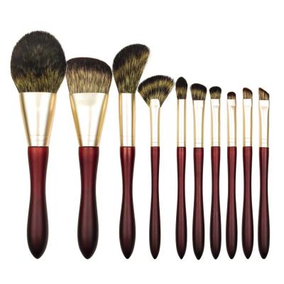 China Angular Blush CMO 10 PCS Private Label Fake Animal Hair Handle Makeup Luxury Wood Brush Set for sale