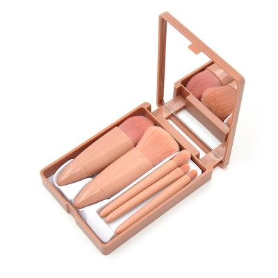 China Angular Blush Wholesale 5pcs Private Label Travel Pink Portable Mini Mirror Case Makeup Brush Set With Mirror for sale