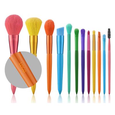 China Angular Blush 2021 Amazon Bestseller Private Label Rainbow Colorful Wooden Handle Cosmetic Makeup Brush Set for sale