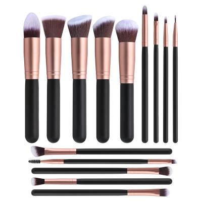 China Angular Blush Private Label Luxury Black Foundation Brush Kit Synthetic Hair Wood Handle Cosmetic Makeup Brushes for sale