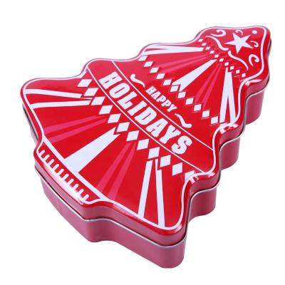 China Christmas Tree Shaped Tins Present Decorative Holiday Tins Custom Design Gift Tin Boxes for sale