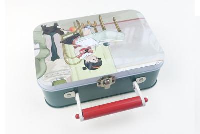 China Wood Handle Kids Tin Lunch Box , Custom Print Vintage Empty Metal Tins for sale