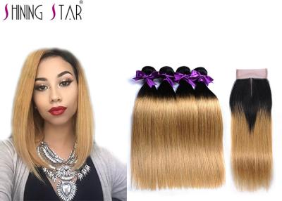 Cina Capelli umani diritti biondi brasiliani di Bundlles 4Pcs Ombre del tessuto con il tessuto dei capelli di colore 1B27 della chiusura in vendita