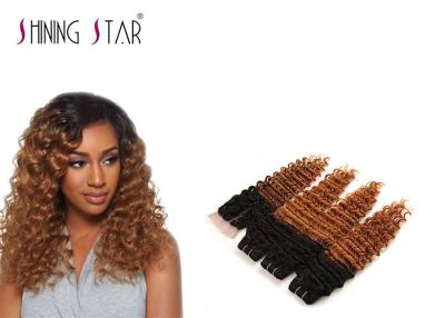 China Blonde Peruvian Curly Hair Bundles / Deep Wave Peruvian Hair Weave Bundles for sale