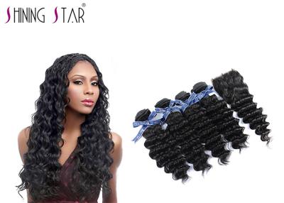 China Extensiones profundas negras/4 paquetes del pelo de la onda de Remy del pelo profundo de la onda con el cierre en venta