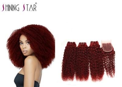 China 99J Color Brazilian Kinky Curly Hair Weave Human Hair 4 Bundles With Closure for sale