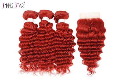 China Deep Wave Human Hair Bundles With Closure 99J Curly Weave Red Color for sale