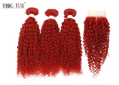 China Red Brazilian Kinky Curly Human Hair Bundles Extension With Closure for sale