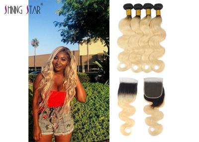 China 1B 613 Honey Blonde Bundles With Closure Dark Roots Body Wave Colored Bundles for sale