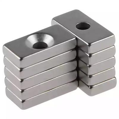 China Industry Magnetic Materials Sintered For Nickel Plating Magnets Rare Earth Strong Permanent Neodymium Countersunk Hole NdFeB Block Coating Magnet for sale