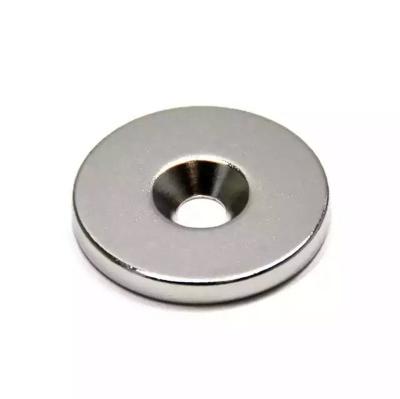 China Industry Magnetic Materials Sintered Permanent Magnets Nickel Coating M4 M5 Neodymium Disc Countersunk Hole NdFeB Magnet for sale