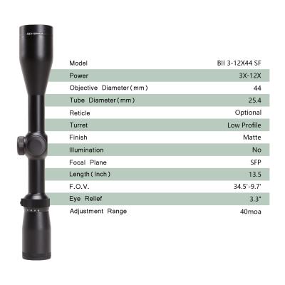 China Nitrogen Purge Aluminum Alloy BII Red/Green Illuminated Side Focus Aircraft Grade 3-12x44SF Riflescope for Hunting with Fully Multi-Coated Lenses for sale