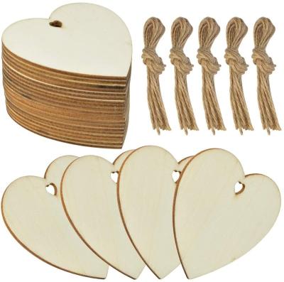 China Natural China Heart Wood Slices DIY Ornaments Heart Wood Slices Embellishments With Natural Twine For Valentine's Day Wedding for sale