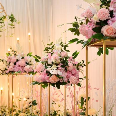 China Wedding stage wedding stage t stage reception area decorated with simulation flower roman column iron frame decorated wedding road flowers for sale