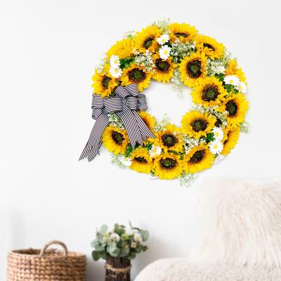 China Silk Wedding Party Thanksgiving Front Door Wreath Festival Decor Yellow Sunflower Fall Wreath Decoration For Autumn Christmas Bags for sale