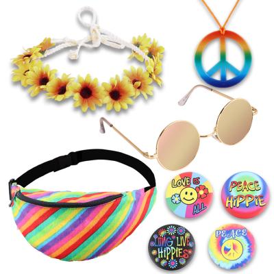 China Theme Party 80s 70s Costume Accessories Peace Sign Necklace Hippie Costume Props for 60s 70s Beach Throwback Party for sale