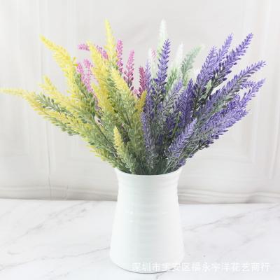 China Wedding Artificial Flower Wholesale Lavender Flocked Plastic Lavender Package Plants For Wedding Brake Bouquet Home Decor for sale