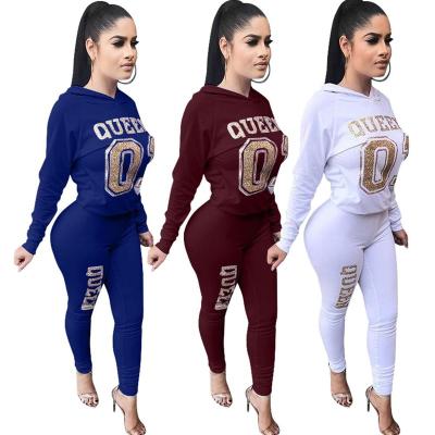 China 2022 new arrival gold print loungewear anti-static women sports blue women clothing sweatsuit hoodie female clothes 2022 for sale