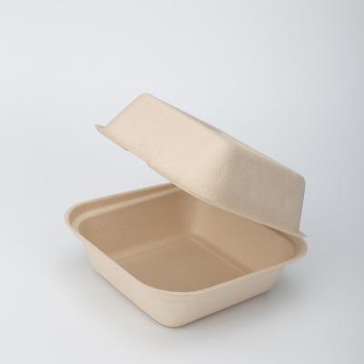 China Biodegradable Disposable Biodegradable Burger Sugarcane Bagasse Pulp Molding 6x6 Hamburger Box for sale