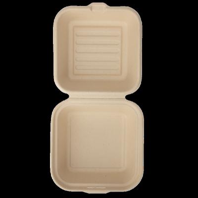 China Biodegradable Biodegradable Bagasse Pulp Molding 6x6 Inch Sugar Cane Lunch Hamburger Disposable Hamburger Box for sale