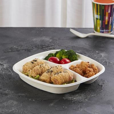 China 3 Compartment Biodegradable Bagasse Sugarcane Pulp Rack Bamboo Party Disposable Disposable Paper Dishes Disposable Dishes for sale