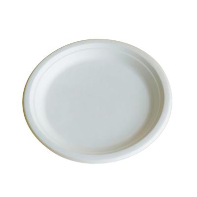 China 9 Inch Sugar Cane Pulp Molding Paper Round Disposable Biodegradable Sugar Cane Bagasse Dishes for sale