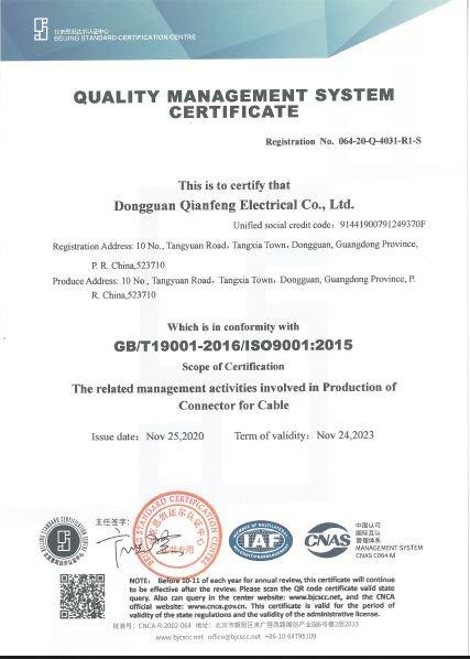 ISO9001 - Dongguan Qianfeng Electrical Co., Ltd.