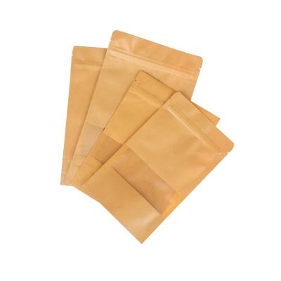 China Recyclable Recycled Custom Printed Small Luxury Kraft Paper Ziplock Bag With Clear Window For Food Wholesale Price for sale