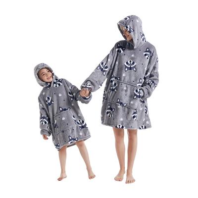 China Anti-Static 2023 New Design Cute Cozy Oversize Hooded Wearable Blankets With two big pockets Family Clothing For Adult And kids for sale