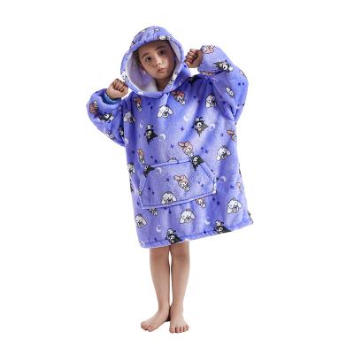 China Anti-Static Hot Sale Oversized Long cute dog Hooded Blanket for Winter Adult and kids Custom Blanket with huge Pocket Sleeves Sherpa Blanket for sale