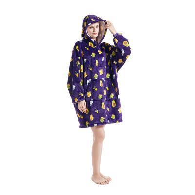 China Anti-Static Logo Custom Design Wearable Flannel Hoodie Blanket for Kids and Adult Oversized Sherpa Hooded Blanket for sale