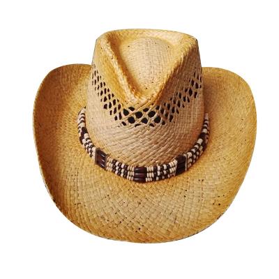 China Cowboy Hat Cowgirl Hat Raffia Striped High Quality Western Straw Hat for sale