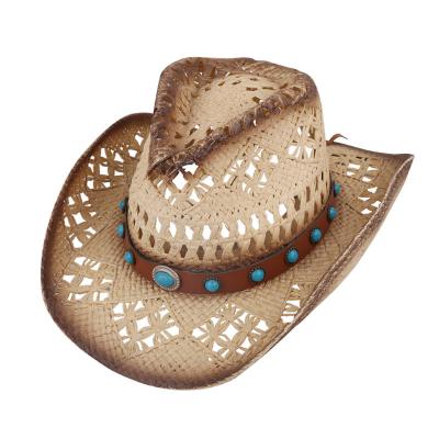 China 2020 New Picture Style Cowboy Hat Raffia Straw Hat Paper Cowboy Hat for sale