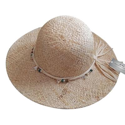 China Summer Women Sun Hat Striped Raffia Natural Straw Floppy Straw Hat for sale