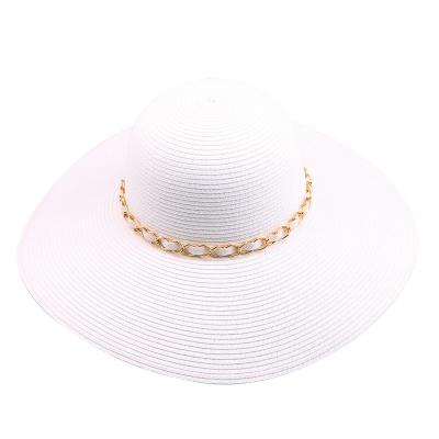 China Straw Striped White Women Paper Color Soft Hat Sun Protector for sale