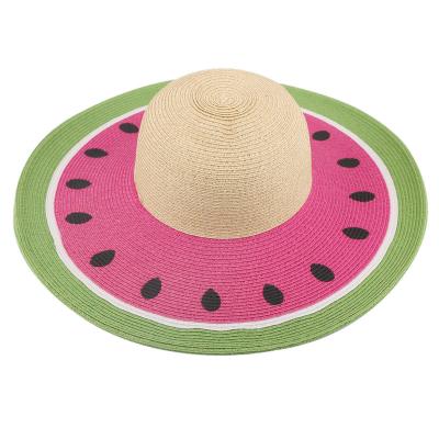 China Hawaii Striped Women Wide Brim Fruit Hat Sun Floppy Straw Hat for sale