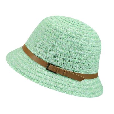 China Striped Light Green Color Paper Straw Sun Hat Bucket Hat For Ladies for sale