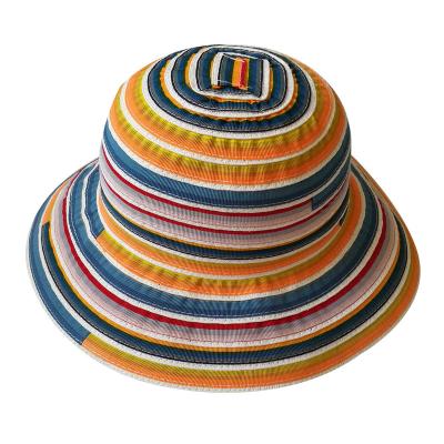 China Striped Colorful Rainbow Bucket Hat Foldable Sun Hat for sale