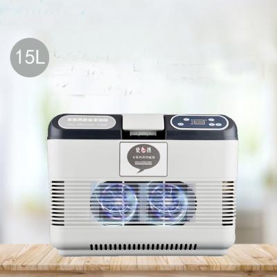 China China-chic New Double Core Cooling System 15L Portable Car Refrigerator 24v 12v Portable Car Refrigerator for sale